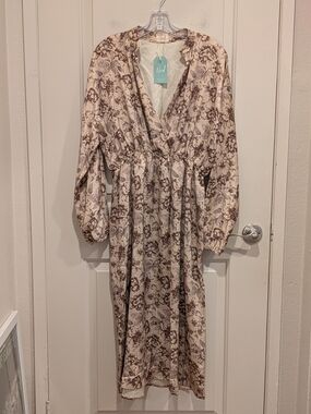 NKN Nekane Boho Cream and Brown Floral Midi Dress Size Medium